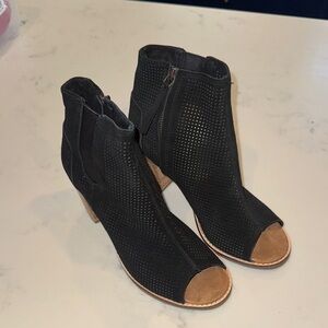 Toms Black Mesh Peep-Toe Ankle Boots